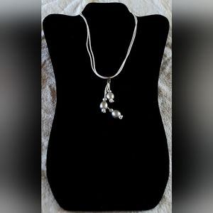 Handmade White Metallic Leather And Dangle Silver Pearl Necklace